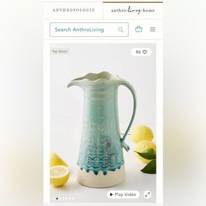 Anthropologie old havana pitcher/vase teal 64 oz